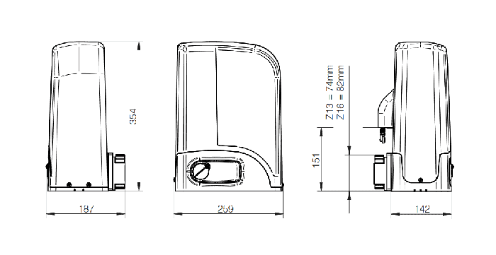 Kích thước, Quy cách của motor cổng trượt Livi/24N/F